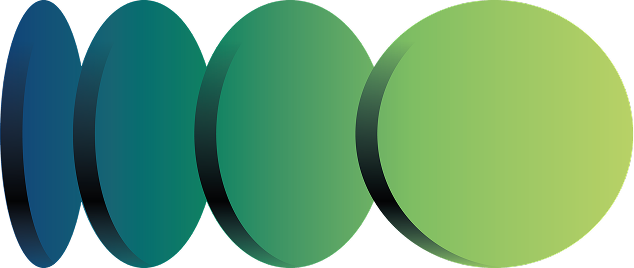 Discos sobrepostos em degradê do azul ao verde, símbolo da Quanthas